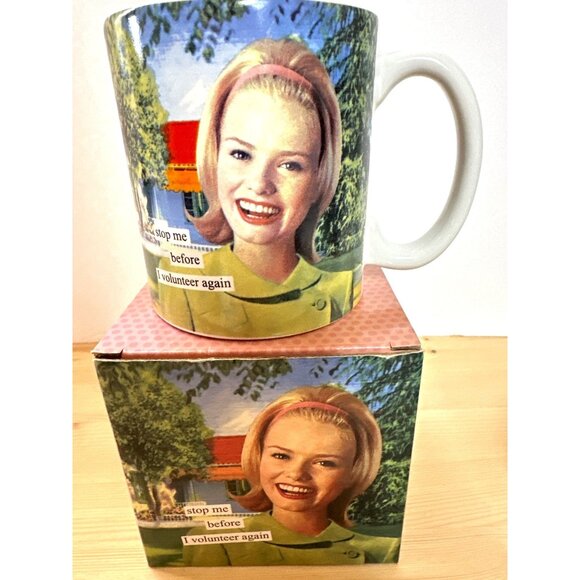 Snarky Anne Taintor Coffee Mug Stop Me Before I Volunteer Again Retro Humor Gift - Picture 1 of 10